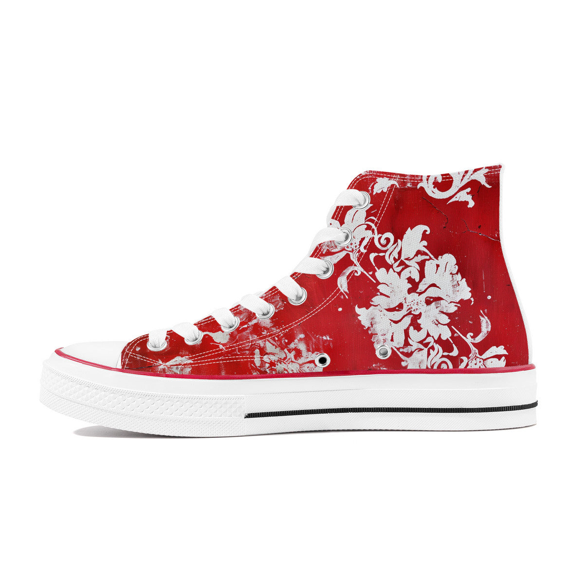 High Top Red Canvas Shoes - Vintage-style Tattoo Design.