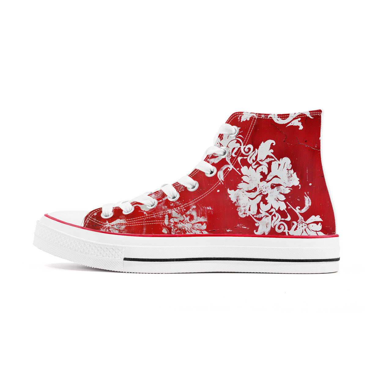 High Top Red Canvas Shoes - Vintage-style Tattoo Design.
